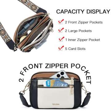 Telena Crossbody Purse for Women Small Crossbody Bags Trendy Vegan Leather with Adjustable Shoulder Strap Beige with Black and Brown