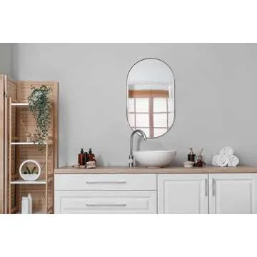 ANDY STAR Brushed Nickel Bathroom Mirror, 20x33 Oval Silver Mirrors, Oval Wall Mirror, Oval Vanity Mirror HD Reflection Metal Frame Mirror for Bathroom Hang Vertical or Horizontal