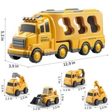 TEMI 5-in-1 Construction Truck Boy Toys - Engaging Engineering Play for 3-6 Year Olds