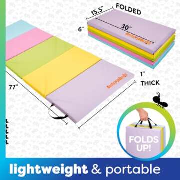 Antsy Pants Tumbling Mat – Gymnastics Mat, Easy to Clean Gym Mat, Sturdy, Foldable Tumbling Mat for Kids, Padded, Lightweight, Portable, Carrying Handle, Gymnastics Equipment for Activity Play