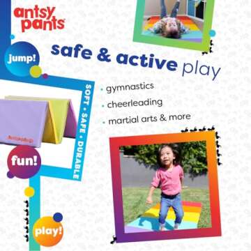 Antsy Pants Tumbling Mat – Gymnastics Mat, Easy to Clean Gym Mat, Sturdy, Foldable Tumbling Mat for Kids, Padded, Lightweight, Portable, Carrying Handle, Gymnastics Equipment for Activity Play