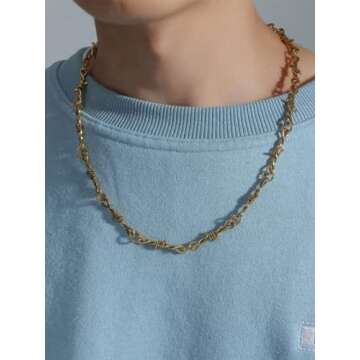 Barbed Wire Iron Chain Necklace for Men in Gold
