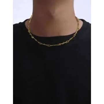 Barbed Wire Iron Chain Necklace for Men in Gold