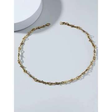 Barbed Wire Iron Chain Necklace for Men in Gold