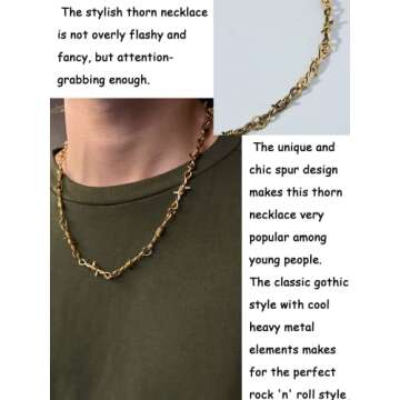 Barbed Wire Iron Chain Necklace for Men in Gold