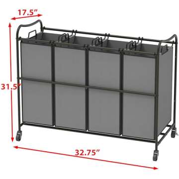Simple Houseware 4-Bag Laundry Sorter Rolling Cart