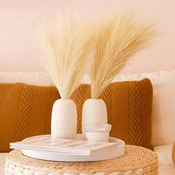 PERFNIQUE Faux Pampas Grass, Set of 6 Stems 17'' Short Artificial Fake Flowers, Small Vase Fillers, ...
