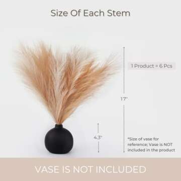 PERFNIQUE Faux Pampas Grass, Set of 6 Stems 17'' Short Artificial Fake Flowers, Small Vase Fillers, Rustic Trendy Cottagecore Minimalist Boho Farmhouse Room Decor, Vase Accent