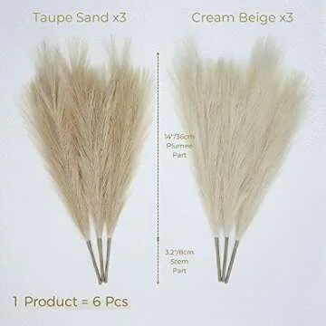PERFNIQUE Faux Pampas Grass Set of 6 Soft Stems