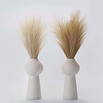 PERFNIQUE Faux Pampas Grass, Set of 6 Stems 17'' Short Artificial Fake Flowers, Small Vase Fillers, Rustic Trendy Cottagecore Minimalist Boho Farmhouse Room Decor, Vase Accent