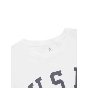 SweatyRocks Womens Casual Long Sleeve Crew Neck USA Letter Print Pullover Sweatshirt Solid White S