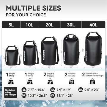 MARCHWAY Floating Waterproof Dry Bag Backpack 5L/10L/20L/30L/40L, Roll Top Sack Keeps Gear Dry for Kayaking, Rafting, Boating, Swimming, Camping, Hiking, Beach, Fishing (Black, 40L)