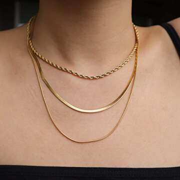 Tasiso Gold Necklaces for Women 18K Gold Plated Layering Snake Chain Necklace Layered Twisted Rope C...