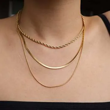 Tasiso Gold Necklaces for Women 18K Gold Plated Layering Snake Chain Necklace Layered Twisted Rope C...