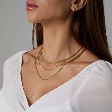 Tasiso Gold Necklaces for Women 18K Gold Plated Layering Snake Chain Necklace Layered Twisted Rope Chain Necklace Set Minimalist Everyday Waterproof Jewelry Gifts