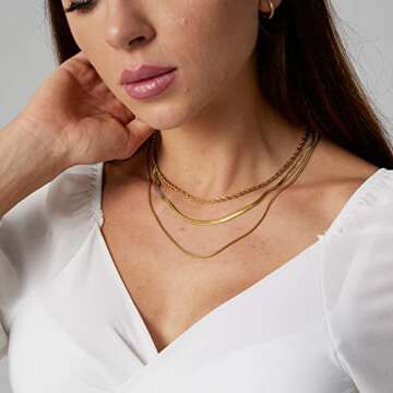 Tasiso Gold Necklaces for Women 18K Gold Plated Layering Snake Chain Necklace Layered Twisted Rope Chain Necklace Set Minimalist Everyday Waterproof Jewelry Gifts