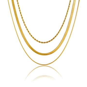 Tasiso Gold Necklaces for Women 18K Gold Plated Layering Snake Chain Necklace Layered Twisted Rope Chain Necklace Set Minimalist Everyday Waterproof Jewelry Gifts
