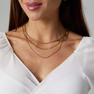 Tasiso Gold Necklaces for Women 18K Gold Plated Layering Snake Chain Necklace Layered Twisted Rope Chain Necklace Set Minimalist Everyday Waterproof Jewelry Gifts