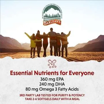 Barlean's Fish Oil Omega 3 Supplement, EPA and DHA Fatty Acid Softgels, 1000mg Orange Flavored Fish Oil Pills, 100 Count