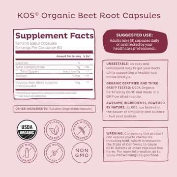 KOS Organic Beet Root Capsules 1500mg - Superfood Powder - Supports Healthy & Active Lifestyle - 180 Capsules