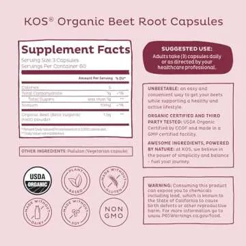 KOS Organic Beet Root Capsules 1500mg - Superfood Powder - Supports Healthy & Active Lifestyle - 180 Capsules