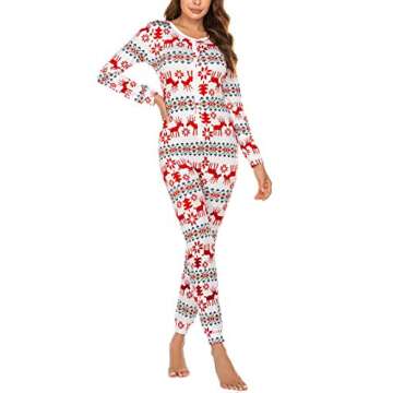 HOTOUCH Womens Holiday Onesie Long Sleeve Onesie Union Suit Thermal Underwear Set Sleepwear Pajama Jumpsuit Union (S, Christimas)