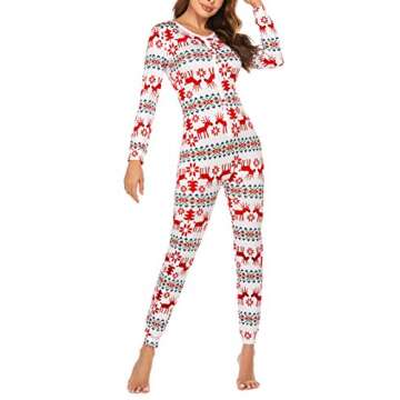 HOTOUCH Womens Holiday Onesie Long Sleeve Onesie Union Suit Thermal Underwear Set Sleepwear Pajama Jumpsuit Union (S, Christimas)
