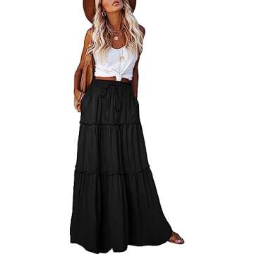 EARKOHA Womens Casual High Waist Tie Paisley Print Long Maxi Skirt with Pockets Black S