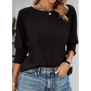 Dokotoo Black Short Sleeve Shirts for Women 2024 Spring 2025 Trendy Summer Tops Business Casual Outf...