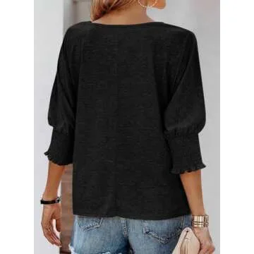 Dokotoo Black Short Sleeve Shirts for Women 2024 Spring 2025 Trendy Summer Tops Business Casual Outfits Teacher Fashion Womens Blouses Top Women's T-Shirts 3/4 Length Sleeve Womens Tops Clothes