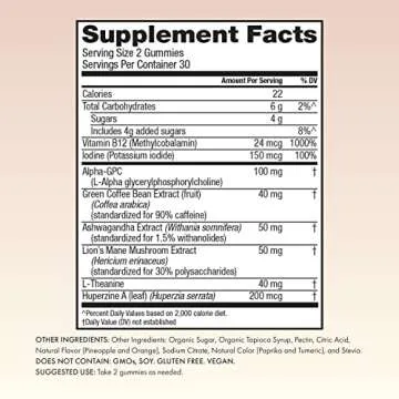 Winged Rise Up Gummies | Energy & Brain Boost Supplement | Natural Caffeine, Ashwagandha & B12 for Energy | Nootropics Alpha-GPC, Lion’s Mane & Huperzine A for Focus | Pineapple Flavor (30 Servings)