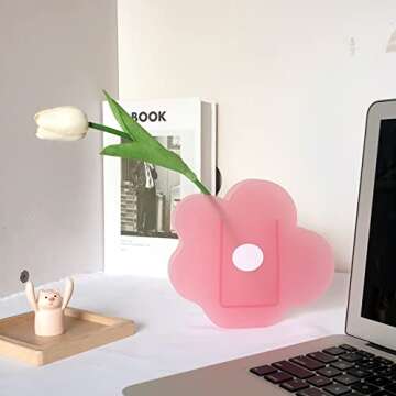 BLOFLO Pink Cloud Shaped Acrylic Flower Vase, Acrylic Vases for Flowers, Modern Clear Acrylic Vase, Contemporary Decor for Home Office Wedding