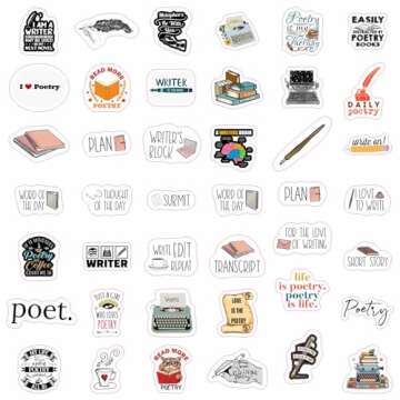 Writing & Poetry Stickers for Water Bottle and Laptop - Literary Party Favors & Decorations, Waterpr...