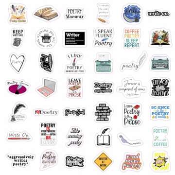 Writing & Poetry Stickers for Water Bottle and Laptop - Literary Party Favors & Decorations, Waterproof Vinyl Creative Decals, Writing and Poetry Stickers Laptop Decals
