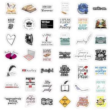 Writing & Poetry Stickers for Water Bottle and Laptop - Literary Party Favors & Decorations, Waterproof Vinyl Creative Decals, Writing and Poetry Stickers Laptop Decals