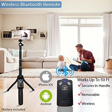 Fugetek 42" Selfie Stick Tripod Bluetooth Remote iPhone Android