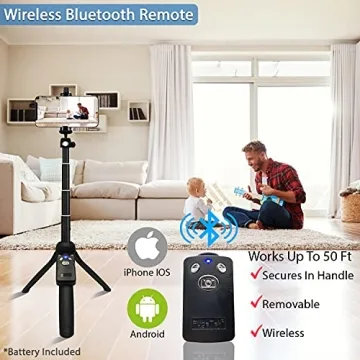 Fugetek 42" Selfie Stick Tripod Bluetooth Remote iPhone Android