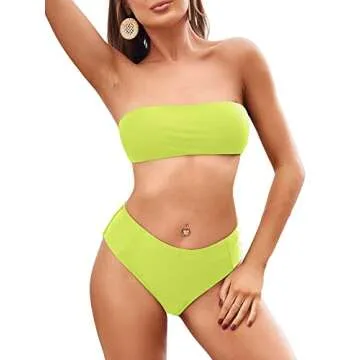 ZAFUL High Cut Strapless Solid Color Bikini Set for Women