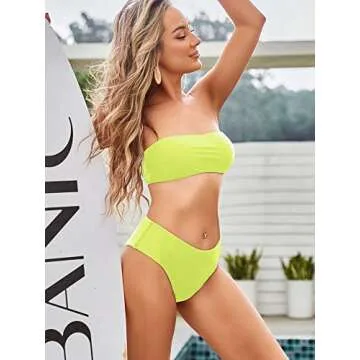 ZAFUL Women's High Cut Strapless Bikini Set in Yellow