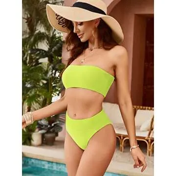 ZAFUL Women's High Cut Strapless Bikini Set in Yellow