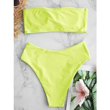ZAFUL Women's High Cut Strapless Bikini Set in Yellow