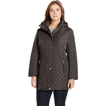 Calvin Klein Women's Mid-Weight Diamond Quilted Jacket (Standard and Plus), Black, 2X