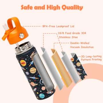 ACESAK 18oz Kids Insulated Water Bottle with Straw Lid - 18/8 Stainless Steel Kid Cup Travel Tumbler...