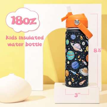 ACESAK 18oz Kids Insulated Water Bottle with Straw Lid - 18/8 Stainless Steel Kid Cup Travel Tumbler Double Wall Vacuum Leak Proof Portable Toddler Water Bottle (Space + Mermaid)