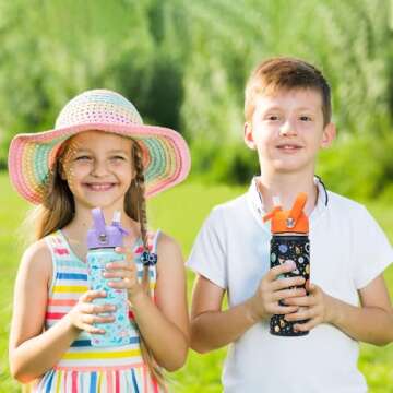 ACESAK 18oz Kids Insulated Water Bottle with Straw Lid - 18/8 Stainless Steel Kid Cup Travel Tumbler Double Wall Vacuum Leak Proof Portable Toddler Water Bottle (Space + Mermaid)