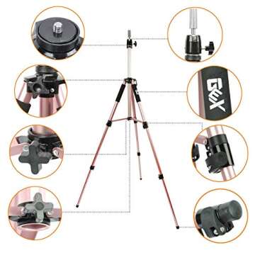 gexworldwide GEX 63" Heavy Duty Mannequin Tripod Stand Wig Stand for Wig Mannequin Head Training Doll Manikin Head for Cosmetology Hairdressing with Travel Bag (Rose Gold)