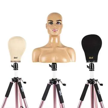 gexworldwide GEX 63" Heavy Duty Mannequin Tripod Stand Wig Stand for Wig Mannequin Head Training Doll Manikin Head for Cosmetology Hairdressing with Travel Bag (Rose Gold)