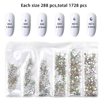 120 Pcs Multi Shapes Glass Crystal AB Rhinestones For Nail Art Craft, Mix 12 Style FlatBack Crystals 3D Decorations Flat Back Stones Gems Set (120 pcs Crystals+1728 pcs rhinestones)