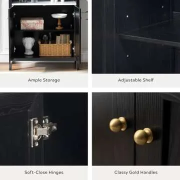 EYYTHUNG 71" Tall Arched Cabinet, 5-Tier Bookcase Storage Display Cabinet with Faux Marble Top, Modern Farmhouse Kitchen Pantry Bookshelves for Living Room Dining Room Home Office, Black