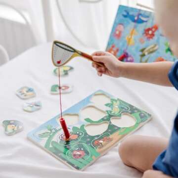 Melissa & Doug Magnetic Wooden Puzzle Game Set: Fishing and Bug Catching - Magnetic Games, Chunky Animal Puzzles For Toddlers And Kids Ages 3+